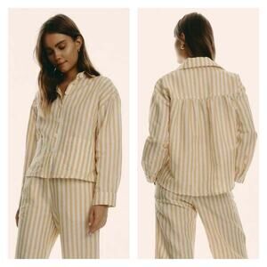 Striped Button-Front Cotton Shirt - Yellow Stripe